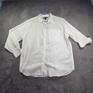 Lands End Shirt Women's XL White Button Up Front Tunic Linen Cotton NWT Pocket